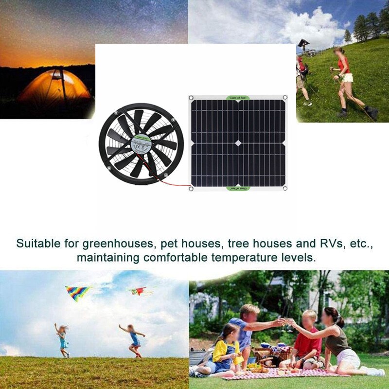 Portable 100W Outdoor Solar Exhaust Fan Air Extractor Mini Solar Panel Powered Ventilator Fan for Chicken Dog Pet Poultry Hous