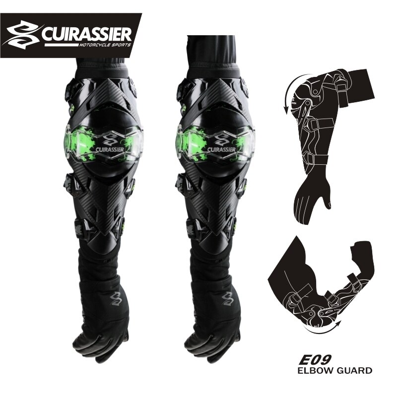 Cuirassier armbågsskydd motorcykel utrustning knä armbågsskydd motocross downhill dirt bike mtb skydd terrängracing mx knäskydd: E09- gröna