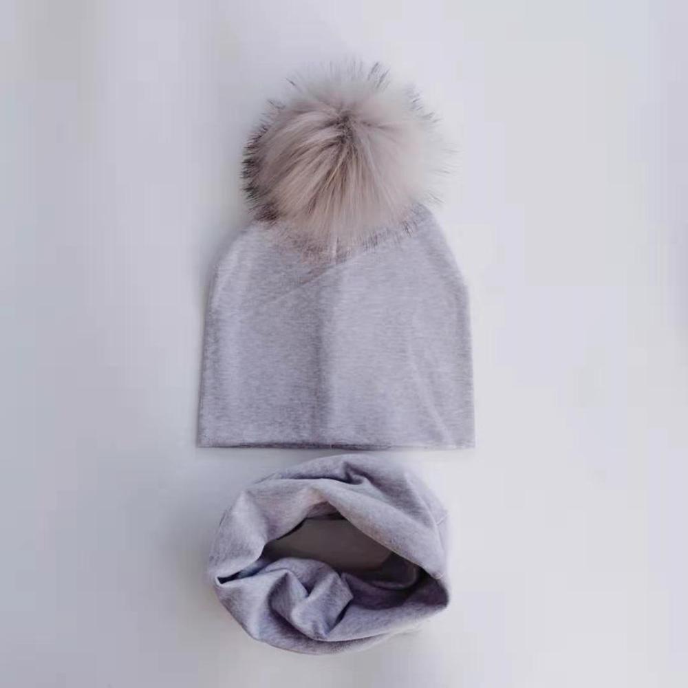 Kinderen Pom Pom Hoed Herfst Winter Baby Hoed Meisjes Jongens Cap Kids Beanie Bonnet Kraag Sjaal Set Baby Cap fotografie Props: 1 gray