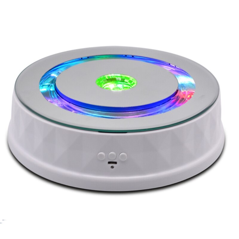 Elektrisk platespiller vise stativ fargerikt lys 360 ° roterende bord ur armbånd smykker holder til foto rekvisitter: Hvit