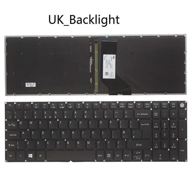 Teclado de EE. UU./REINO UNIDO/Sp/español para Acer Aspire E5-573-557U, E5-573T, E5-573G, E5-573TG, E15, E5-523, E5-523G, E5-575, E5-575G: UK Backlight