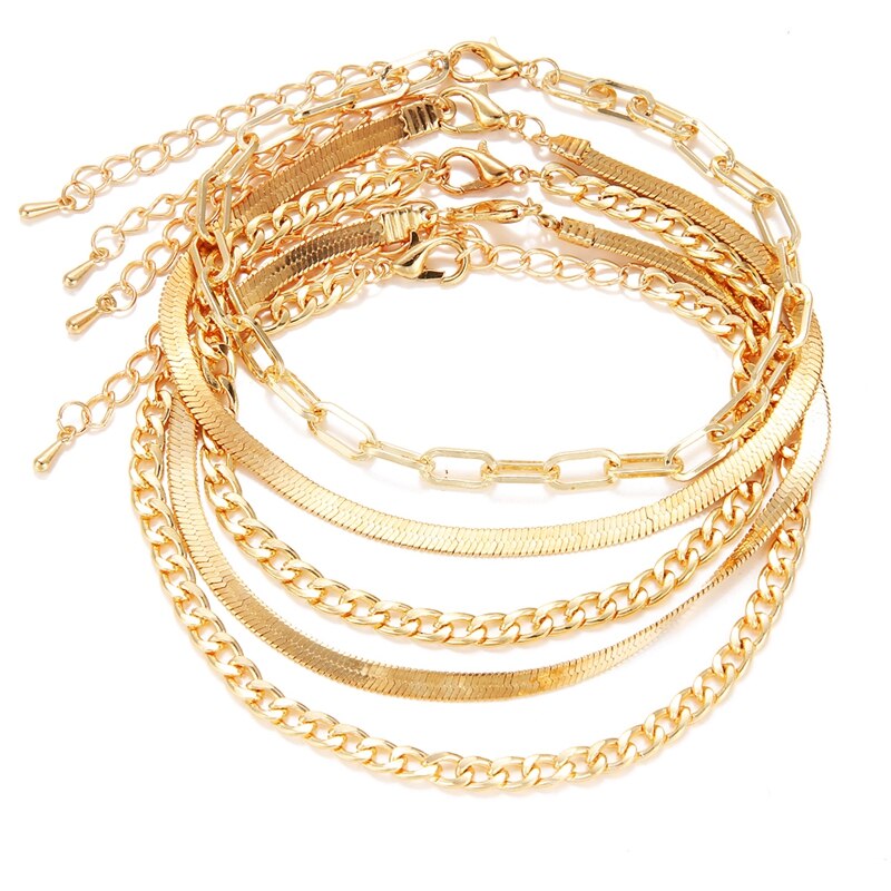 VKME 4Pcs Gold Metal Bracelets Set For Women Stone Cuff Bangles Jewelry Adjustable Thick Chain Link Bracelet Jewelry: 2  VK10690