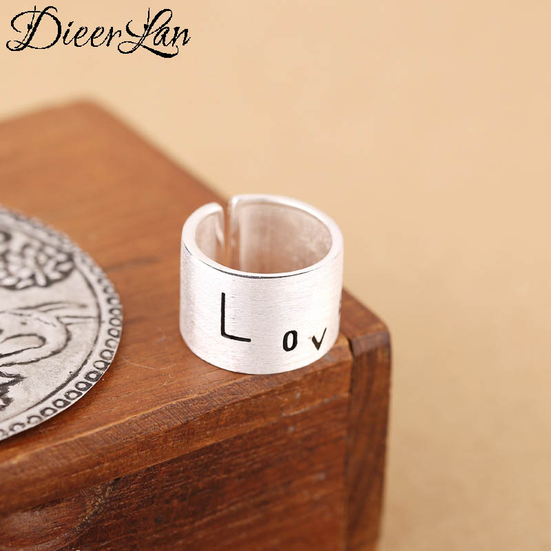 DIEERLAN Real 925 Sterling Silver Love Rings For Women Statement Jewelry Finger Rings Anillos Mujer Bijoux