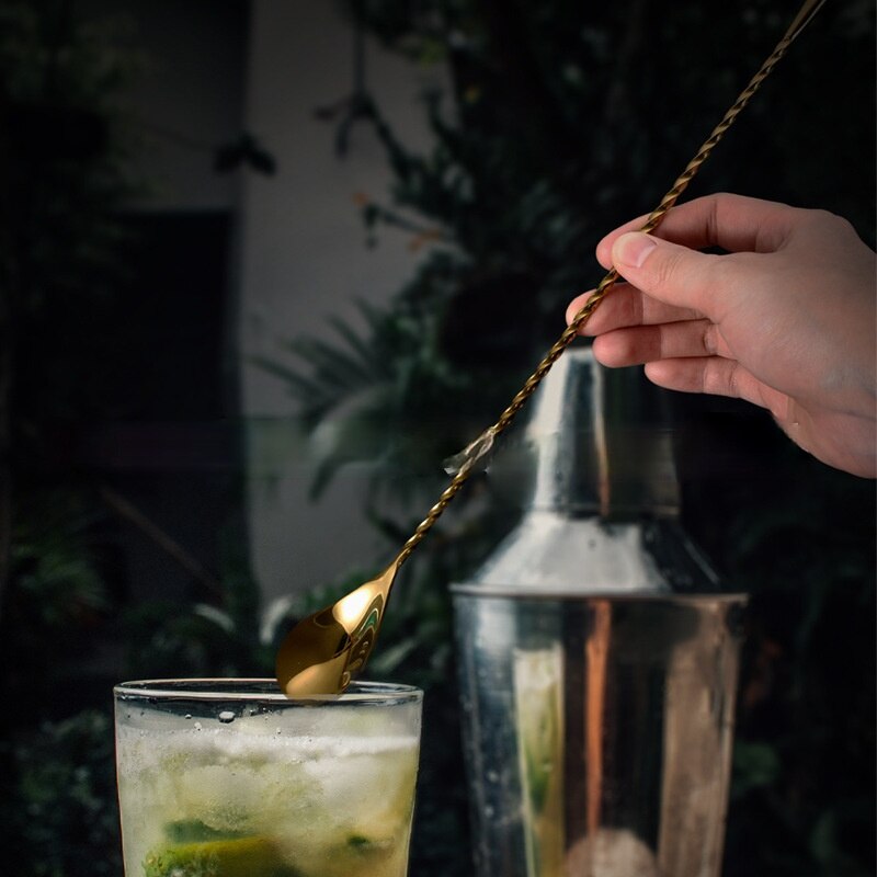 304 Stainless Steel Cocktail Bar Spiral Pattern Drink Shaker Muddler Stirrer Twisted Mixing Spoon Kitchen tableware Bar Tools