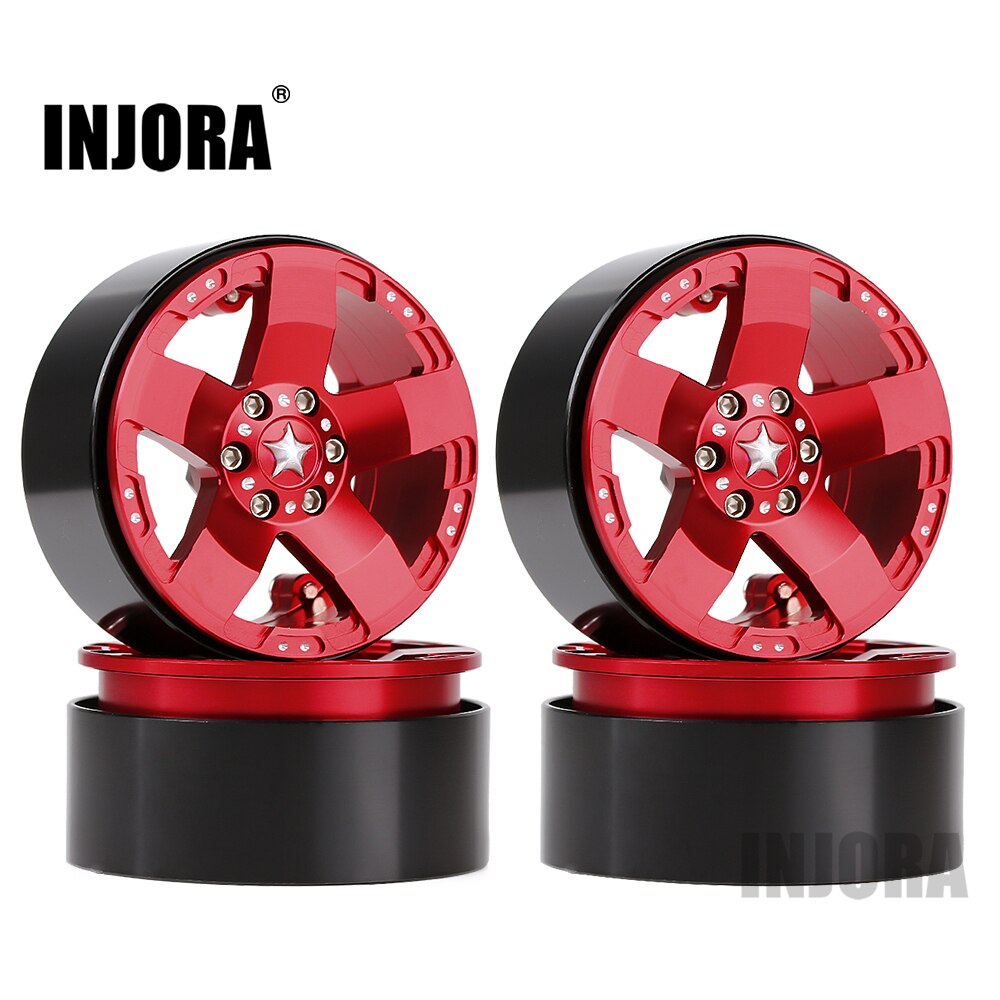 Injora 4 stk metal 2.2 beadlock hjul fælge 5 eger nav til 1/10 rc rock crawler axial scx 10 90046 rr10 wraith traxxas trx 4: 25rd