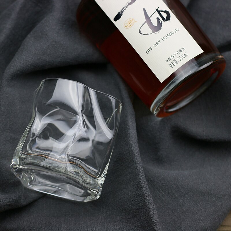 Kunst crumple whisky tumbler glas uregelmæssige folder verre vodka kopper personlighed brandy snifters iced whisky rock glas