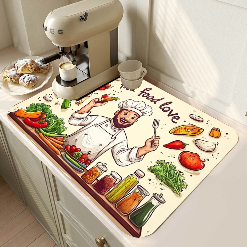 Tapis de cuisine imprimé Chef drôle, tapis de séchage de la vaisselle, napperon de table antidérapant, fournitures de cuisine rétro, décoration de la maison: XL / Marron