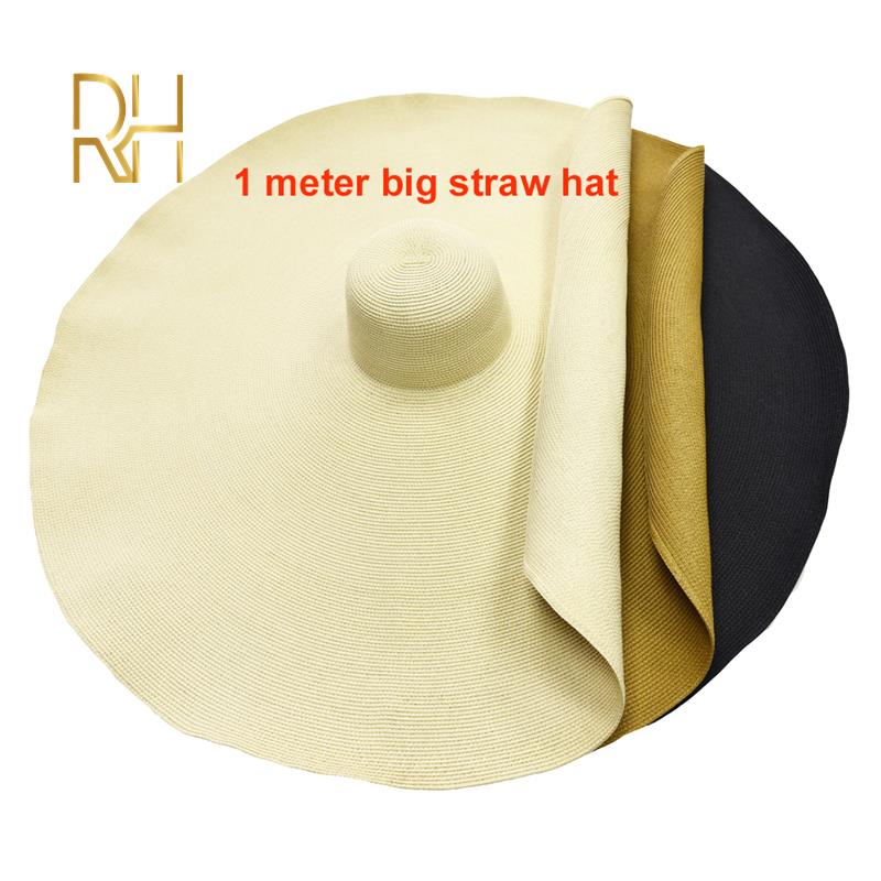 Big Beach Sun Straw Hat 30 40cm Brim 80 100cm Diameter Women Round Protect Travel Caps Foldable Super Large Straw Hat
