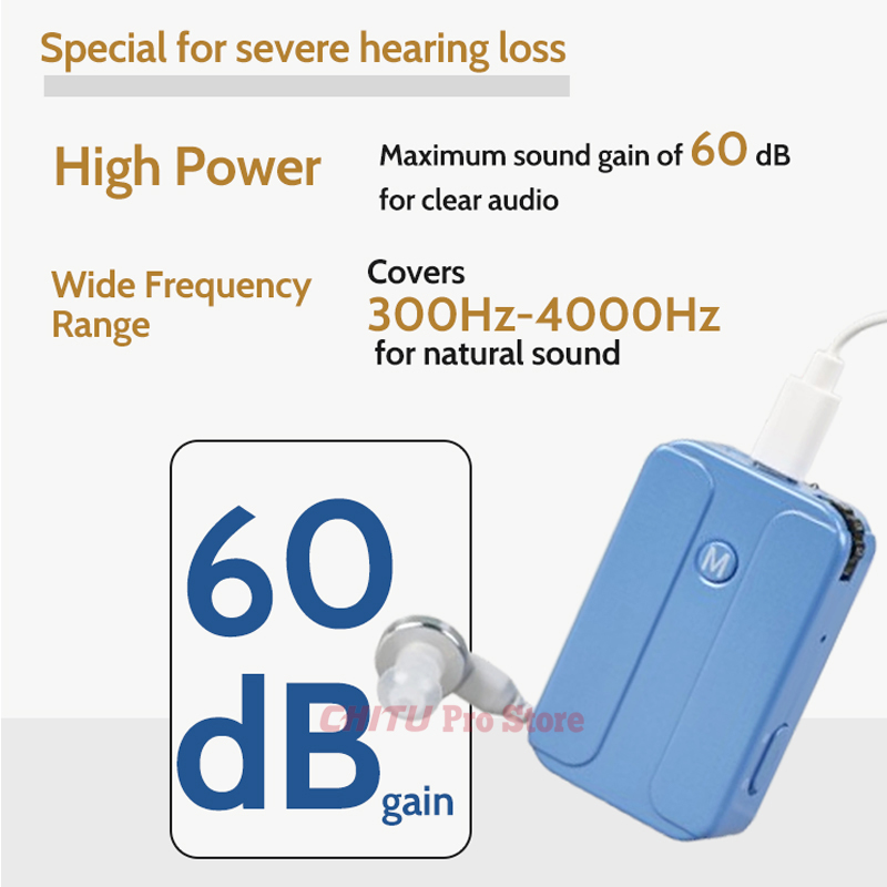 Powerful Rechargeable Pocket Hearing Aids for Moderate to severe Deafness Headphones Portable Pocket Talker