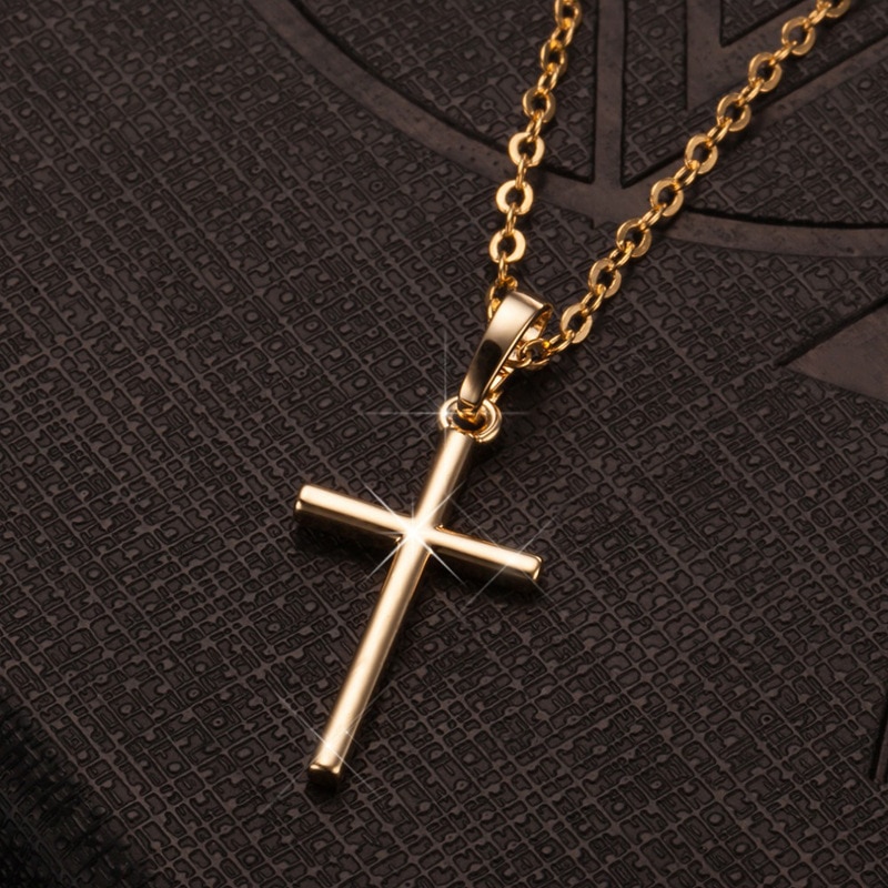 Simple Cross Ketting Goud Zilver Kleur Crystal Jesus Cross Hanger Collier Voor Mannen Vrouwen Paar Sieraden: Gold Cross