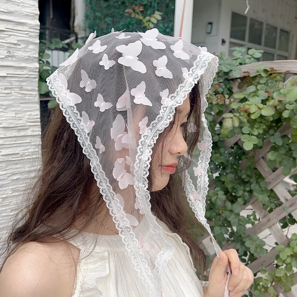 Retro Kant Bandana Hoofdband Print Haar Sjaal Bohemen Driehoek Hoofddoek Witte Haarbanden voor Dames Meisje Mode Zoete Hoofddoek: GRIJS