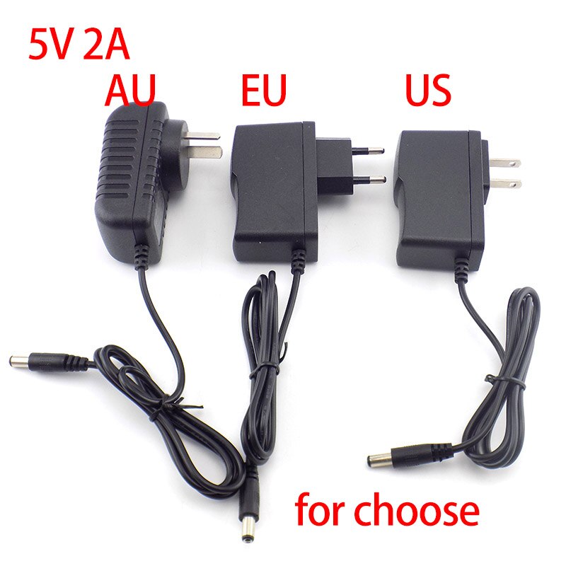 5V 2A 2000ma AC to DC Power Supply Adapter Wall Charger for Led Strip Light Lamp CCTV Camera EU AU US PLUG 5.5MM*2.1mm