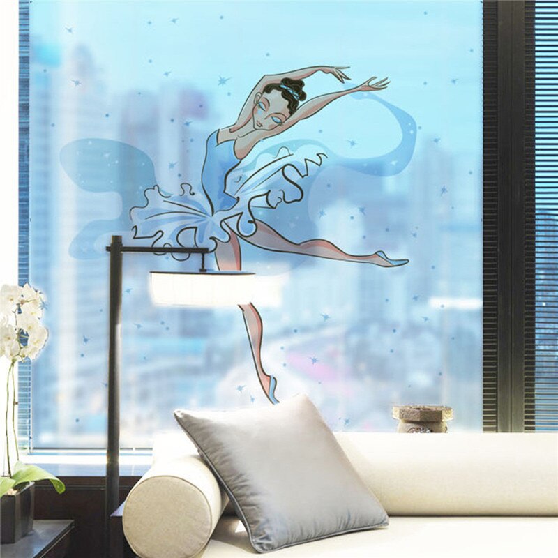Window Decals Dancing Girl PVC Window Stickers Removable Matte Stickers for Bathroom Kitchen 58X60 cm