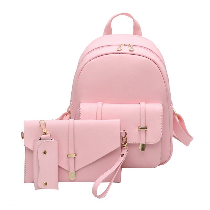 3 pièces/ensemble Mini sac à dos sac à bandoulière en cuir synthétique polyuréthane pour femmes adolescentes petit sac à dos femme dames école sac à dos: Pink
