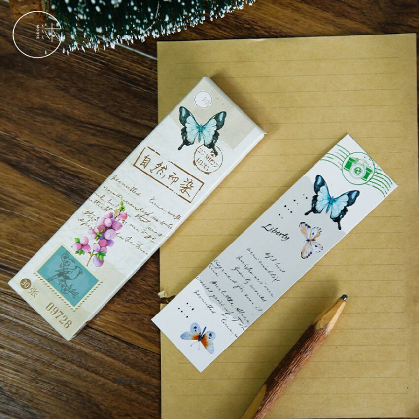 30pcs Retro Natural series Bookmarks Plants Flower Message Cards Book Notes Paper Page Holder for Books School Office Supplies