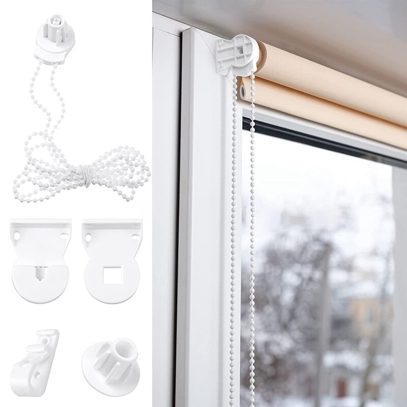 Roller Blind Fittings Kit, Roller Blinds Brackets With Beaded Chain, Curtain Roller Accessories For Windows Replacement