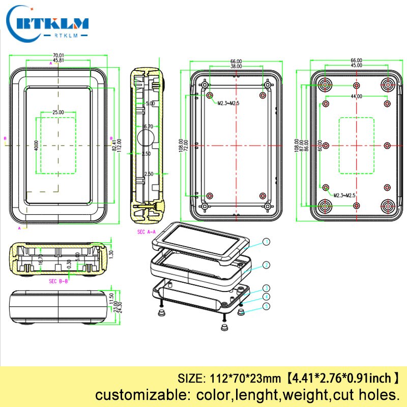 Handheld plastic enclosure abs plastic junction box power supply distribution box diy speaker box control enclosure 112*70*23mm