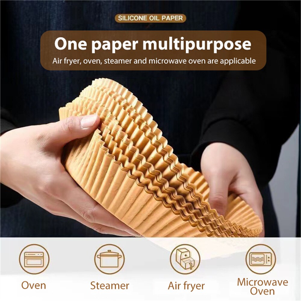 25/50pcs Air Fryer Disposable Paper Liner Non-Stick Mat Steamer Round Paper Baking Mats Kitchen AirFryer Baking Accessories