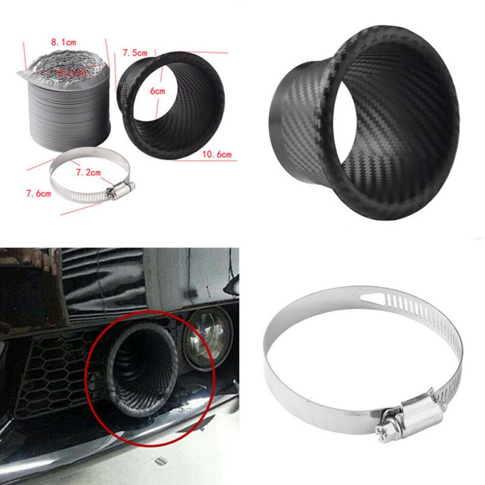 1 Set Car Front Bumper Turbo Air Intake Pipe Turbine Funnel Kit Carbon Fiber Style Pratical Auto Turbo Air Intake Pipe Kit