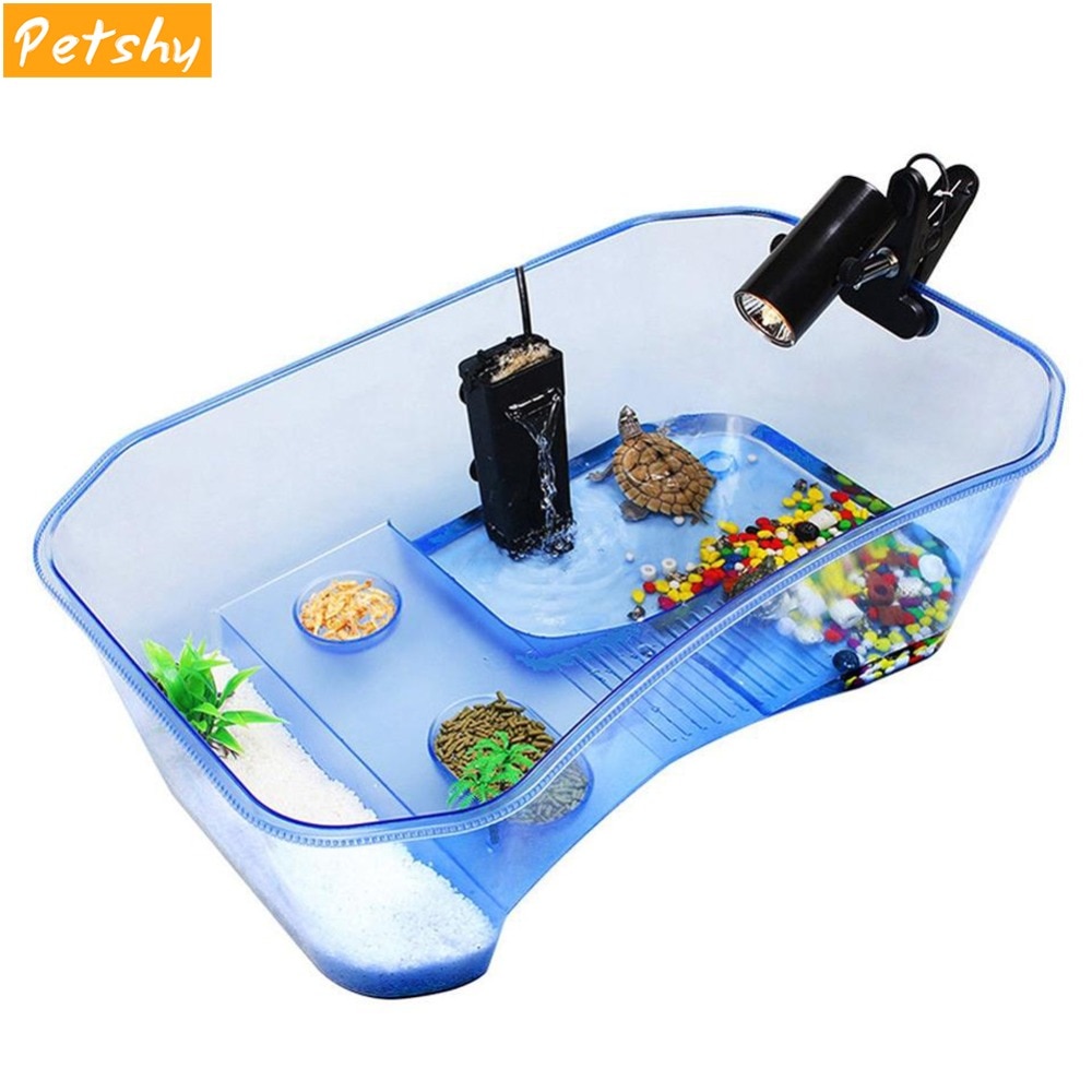 Petshy Reptile Tortoise Turtle Tank Vivarium Box Aquarium Tank with Basking Ramp Plastic Open Reptiles Amphibians Breeding Box