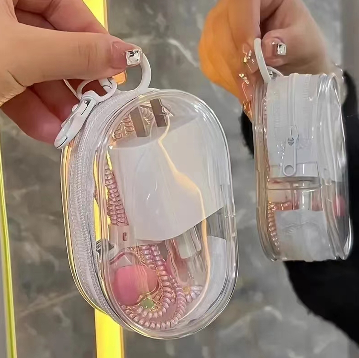 YANZAI Sieraden Organizer Transparante Opbergdoos Pouch Mystery Box Sleutelhanger Tas Opbergtas Dikker Portemonnee Schattige Pop Tas Organi: WHITE