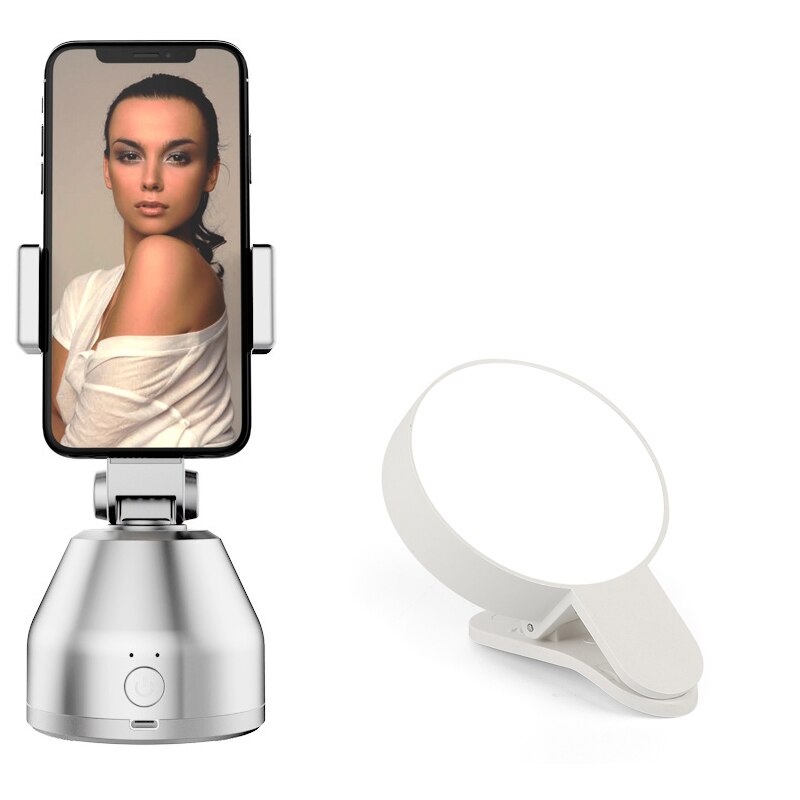 360° Rotation Auto Smart Shooting Selfie Stick Intelligent Follow Gimbal AI-composition Object Tracking Face Tracking Stand: white Fill light