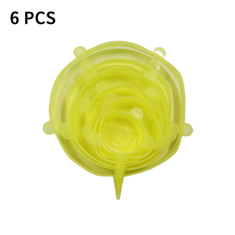 6 Stks/set Silicone Voedsel Cover Herbruikbare Stretch Vacuüm Seal Wrap Wrap Keuken Organisatie Pot Schotel Verse Houden Verzegelde Deksels: yellow