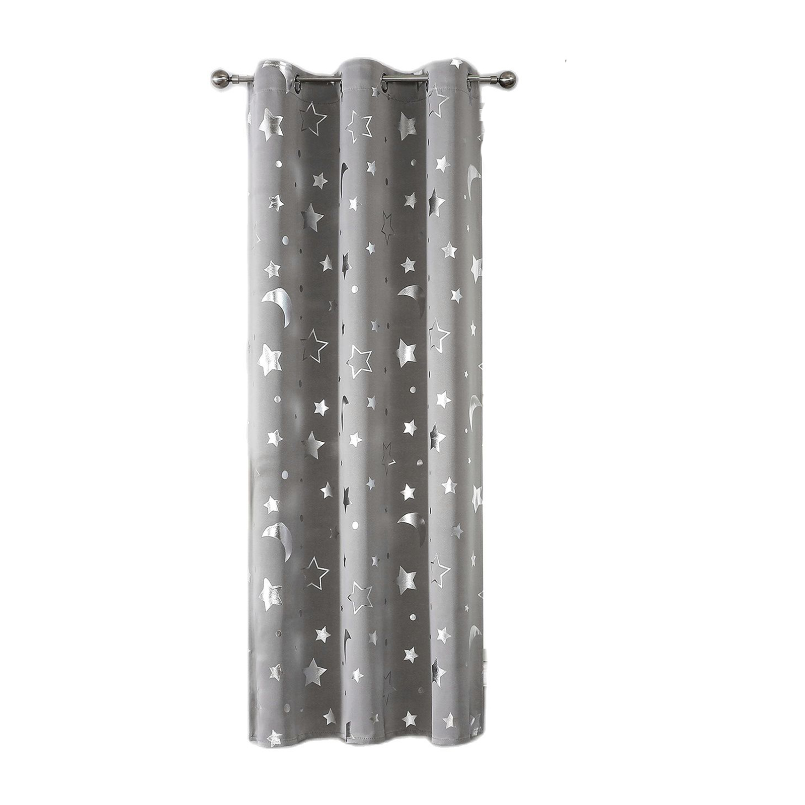 Cortinas oscurecedoras para habitación con estrella plateada y Luna para niños, dormitorio de guardería, cortina opaca para niños, cortinas aislantes térmicas con ojales: 1 x 1,2 / Gris claro