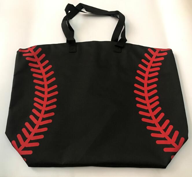 Bolsos con costuras de béisbol para mujer y niño, bolsas deportivas de lona de algodón, bolso de béisbol, bolsa de Softball para niños: Black