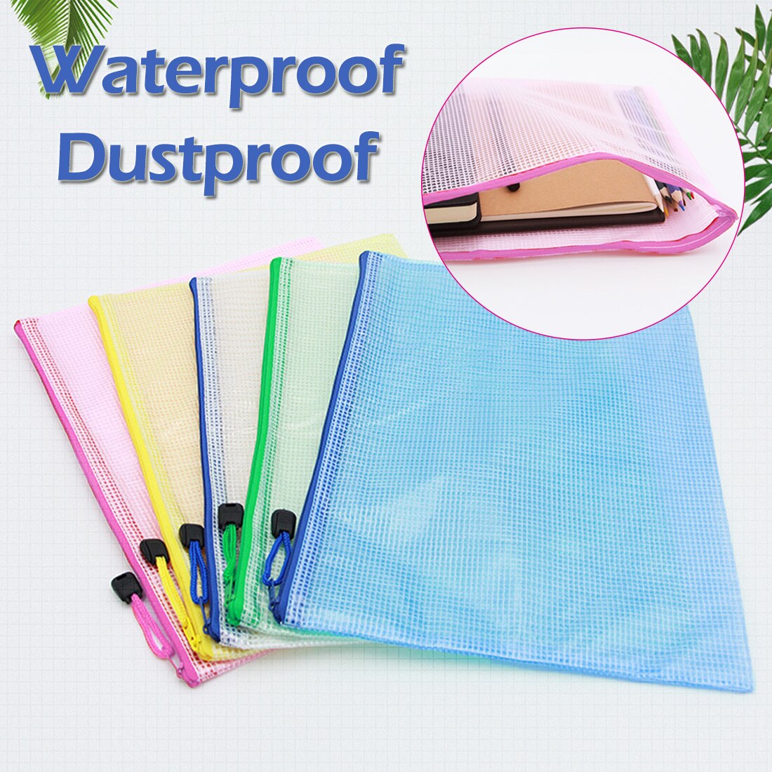 Waterproof Plastic Zipper Paper File Folder Book Pencil Pen Case Bag File document bag A4 Size for office student supplies