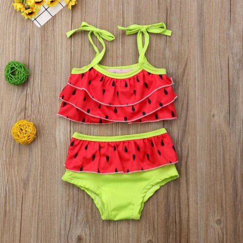 Cute Swimwear Girls Kids Watermelon Print Bikini Set Bathing Suit Children Beachwear Girls Kids Swimwear Biquini Infantil Menina: L