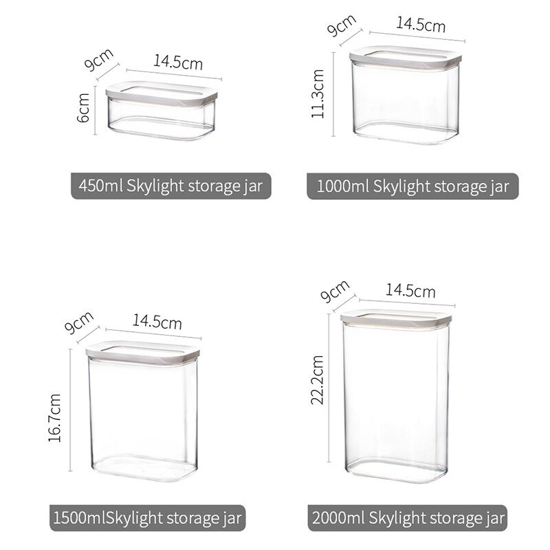 Contenedor de almacenamiento de cocina, refrigerador de cocina, caja de fideos, cereales, fruta seca, tanque de almacenamiento de aperitivos, tanque sellado transparente
