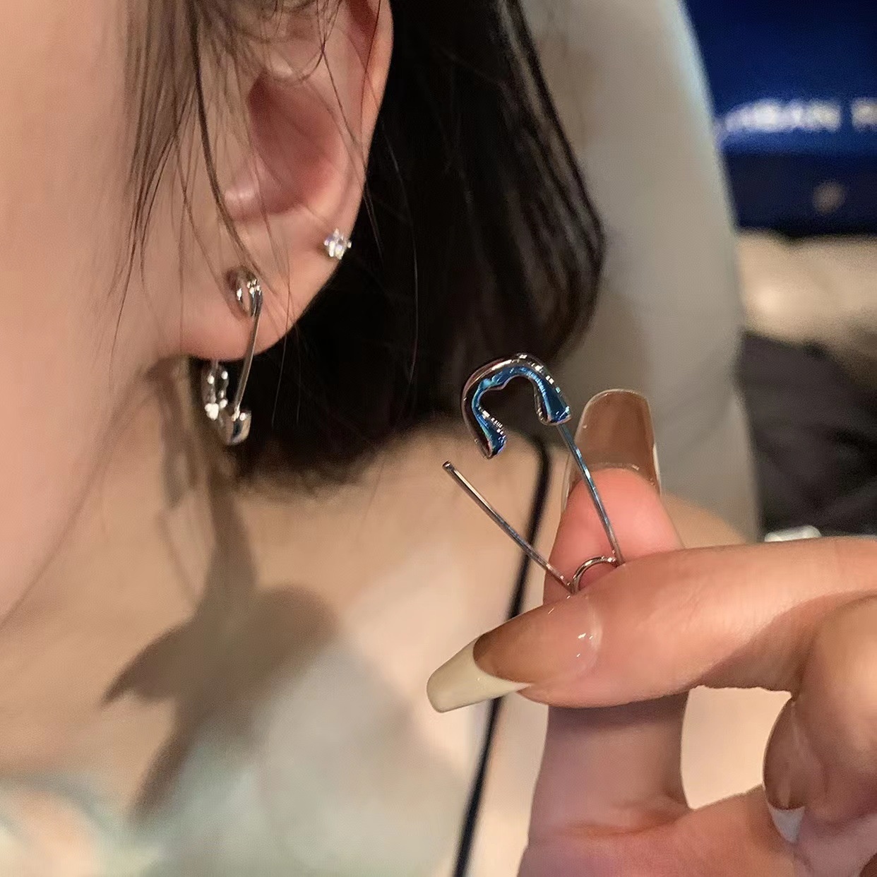 Pendientes coreanos Punk Rock Grunge de Color plateado con pasador de seguridad de Metal para mujeres y hombres, accesorios de joyería estética EMO Y2K de los años 90