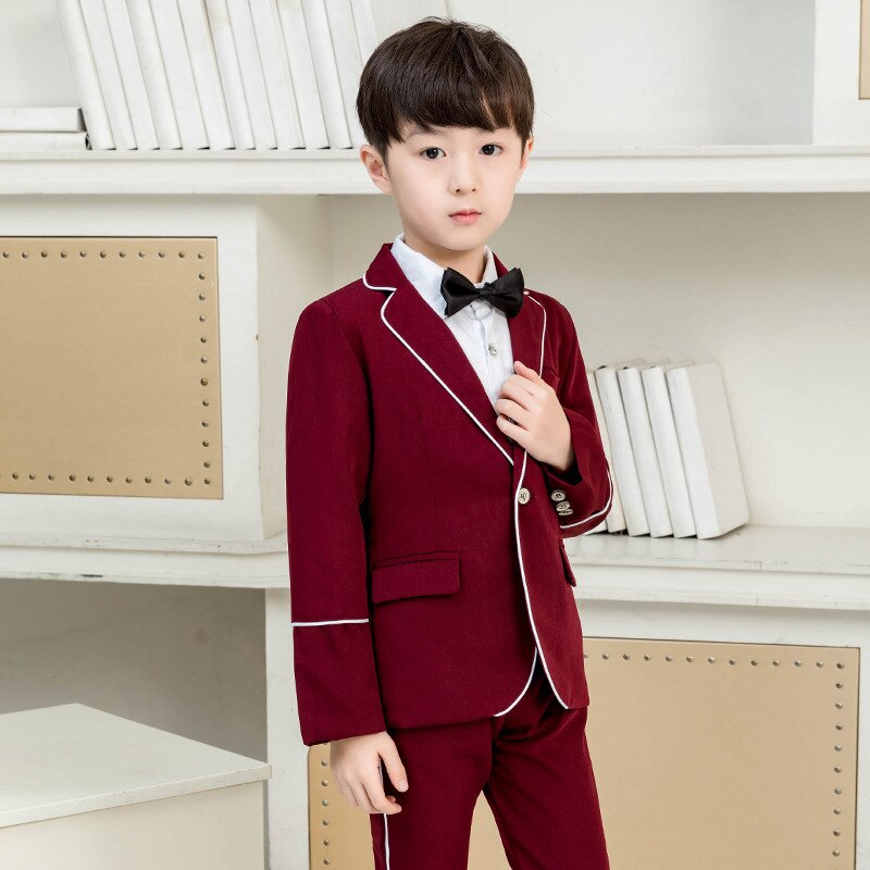 Boys Formal Suits for Weddings Prom Party School Children Slim Fit Suit Set Boys Blazer Trouser with Bowtie Clothes F135