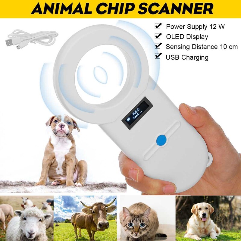 Pet Microchip Scanner Animal Pet ID Reader Handheld Pet Scanner USB RFID Reader for Dog Cat Horse 134.2Khz