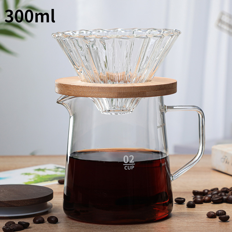 300ML/500ML Glass Pot Heat-resistant Glass Pot with Lid Household Teapot Glass Coffee Pot Coffee Tea Drip Kettle: Coffee set 300ml01