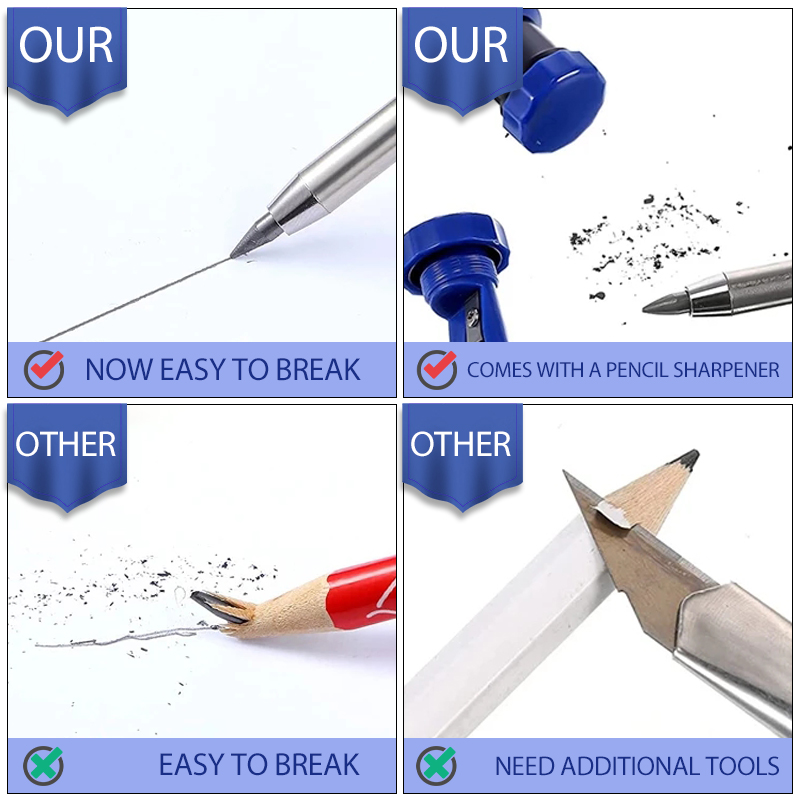Solid Carpenter Pencil Set Woodworking Tools Mechanical Pencil Set Construction Carpenter Marker Multi-box Refill Leads Scriber