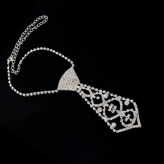 Women's Sexy Rhinestone Necktie Pendant Choker Necklace Wedding Party Jewelry Water drill Tie Costume Accessories