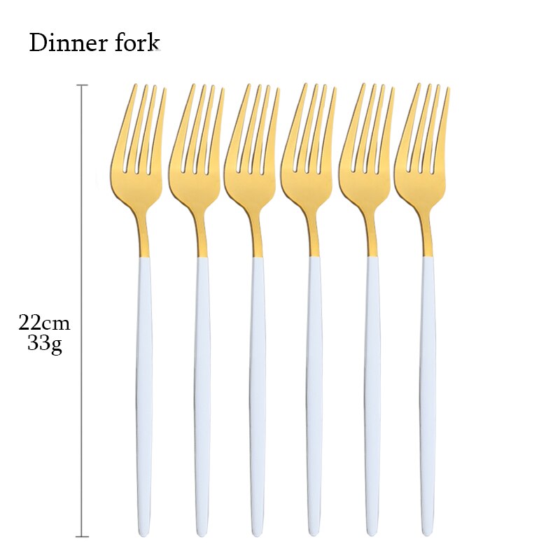 6Pcs White Gold Cutlery Set Stainless Steel Dinnerware Set Spoons Tableware Forks Cutlery Flatware Set Knives Spoons Mirror: Dinner fork