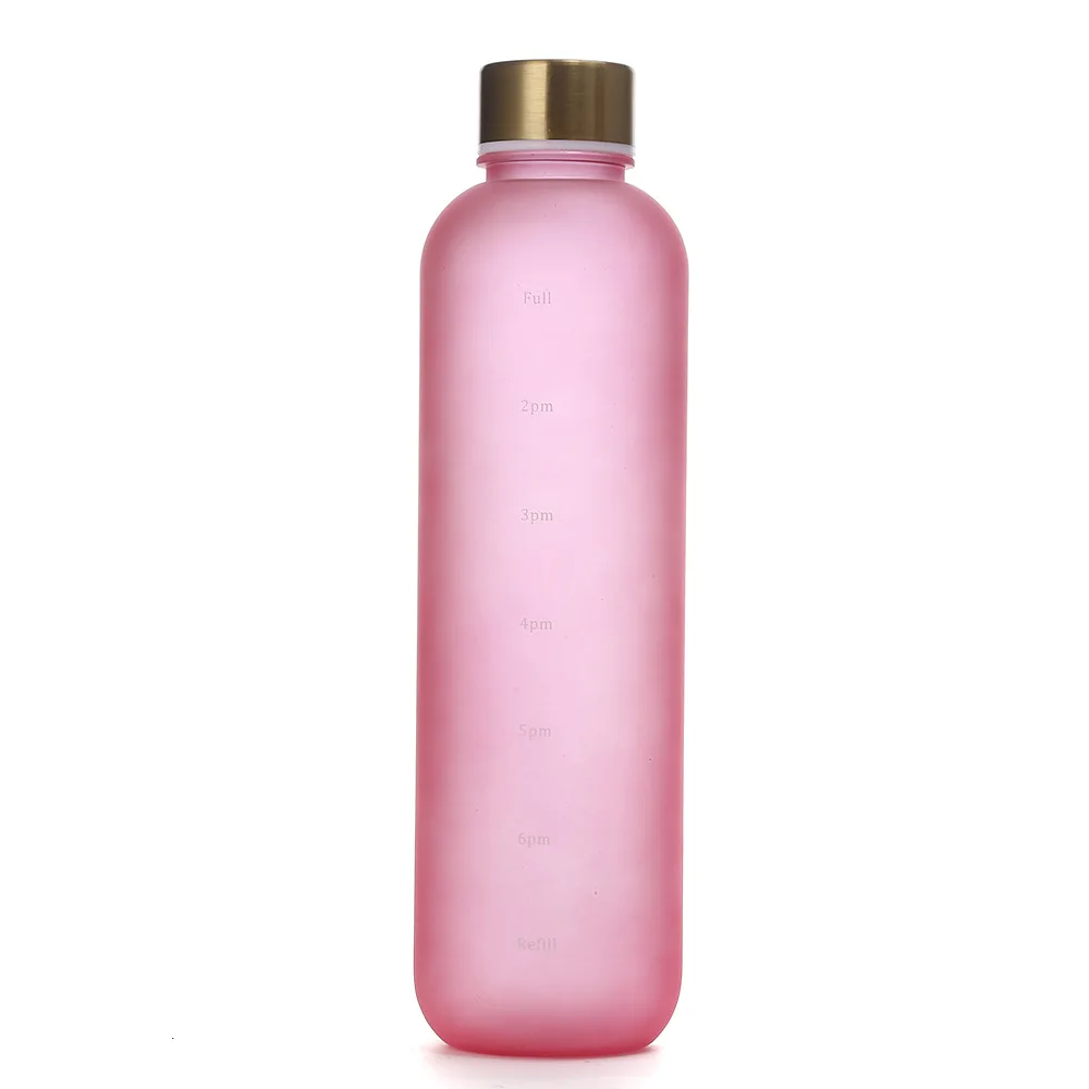 1l vattenflaskor med tidsmarkör 32 oz fitness sport utomhus resor bärbara läckagesäkra dricksglas bpa-fria frostade dryckesflaskor: Svart