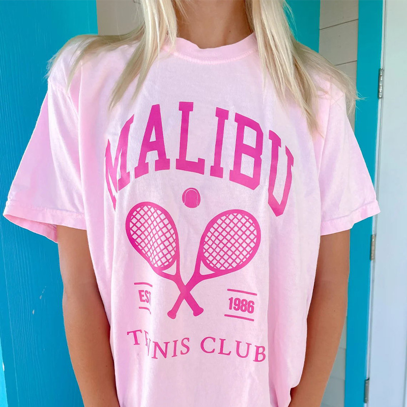 American malibu tennis club dame  y2k lyserøde t-shirts til kvinder med korte ærmer, løse bomulds-sommer-t-shirts med print