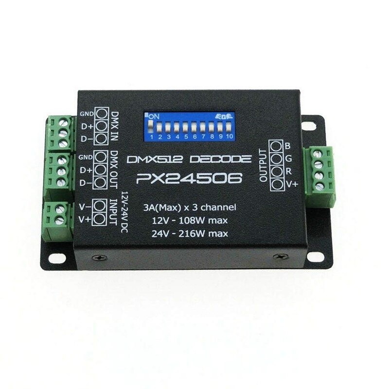 3c-dc12v 24v px24506 dmx 512 decoder-treiber-verstärker-controller für rgb-led-streifen