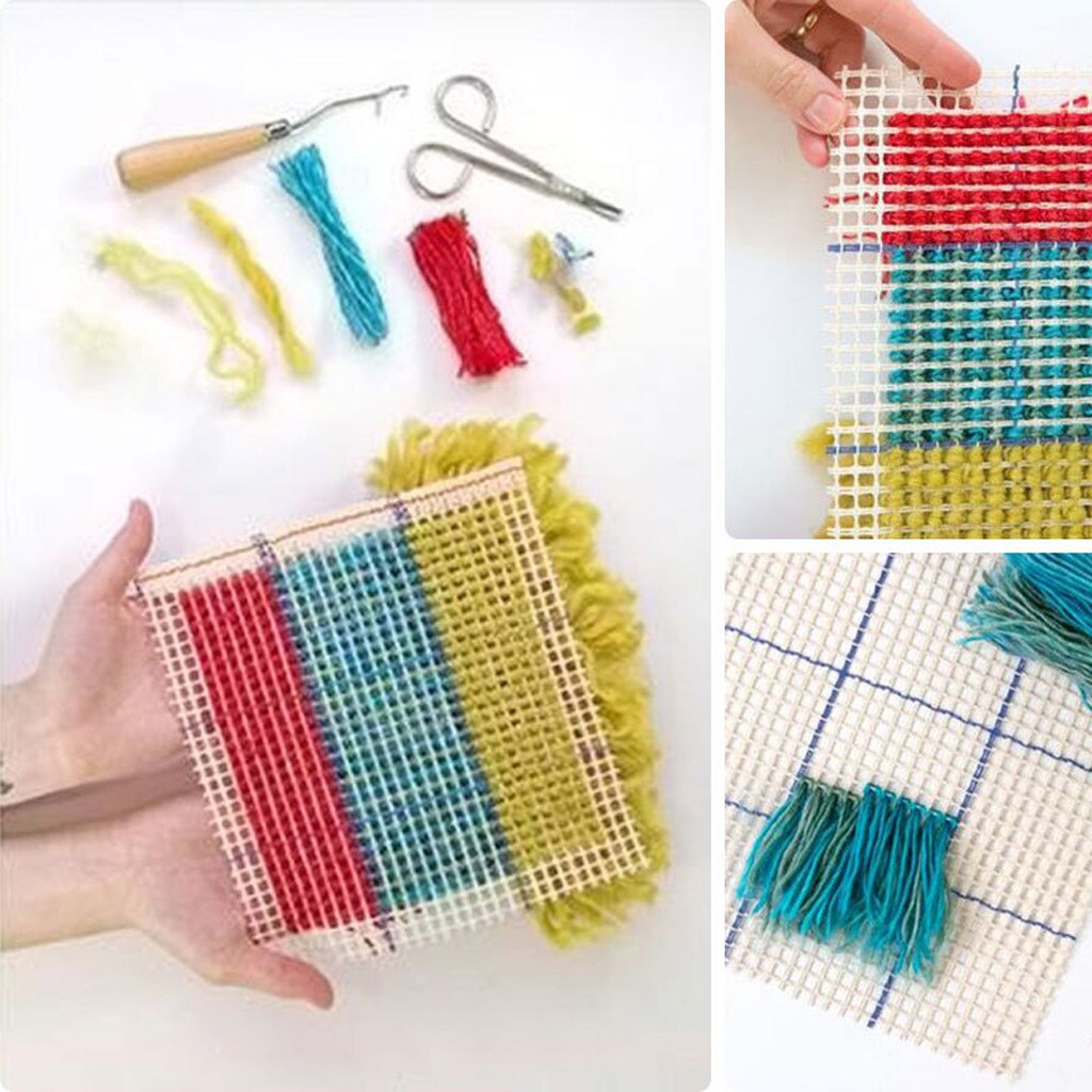 Thuis Diy Hand Gemaakt Borduurwerk Haak Met Mesh Doek 50X50cm Tapijt Mat Weven Tapijt Gehaakte Patch Kit Houten Handvat