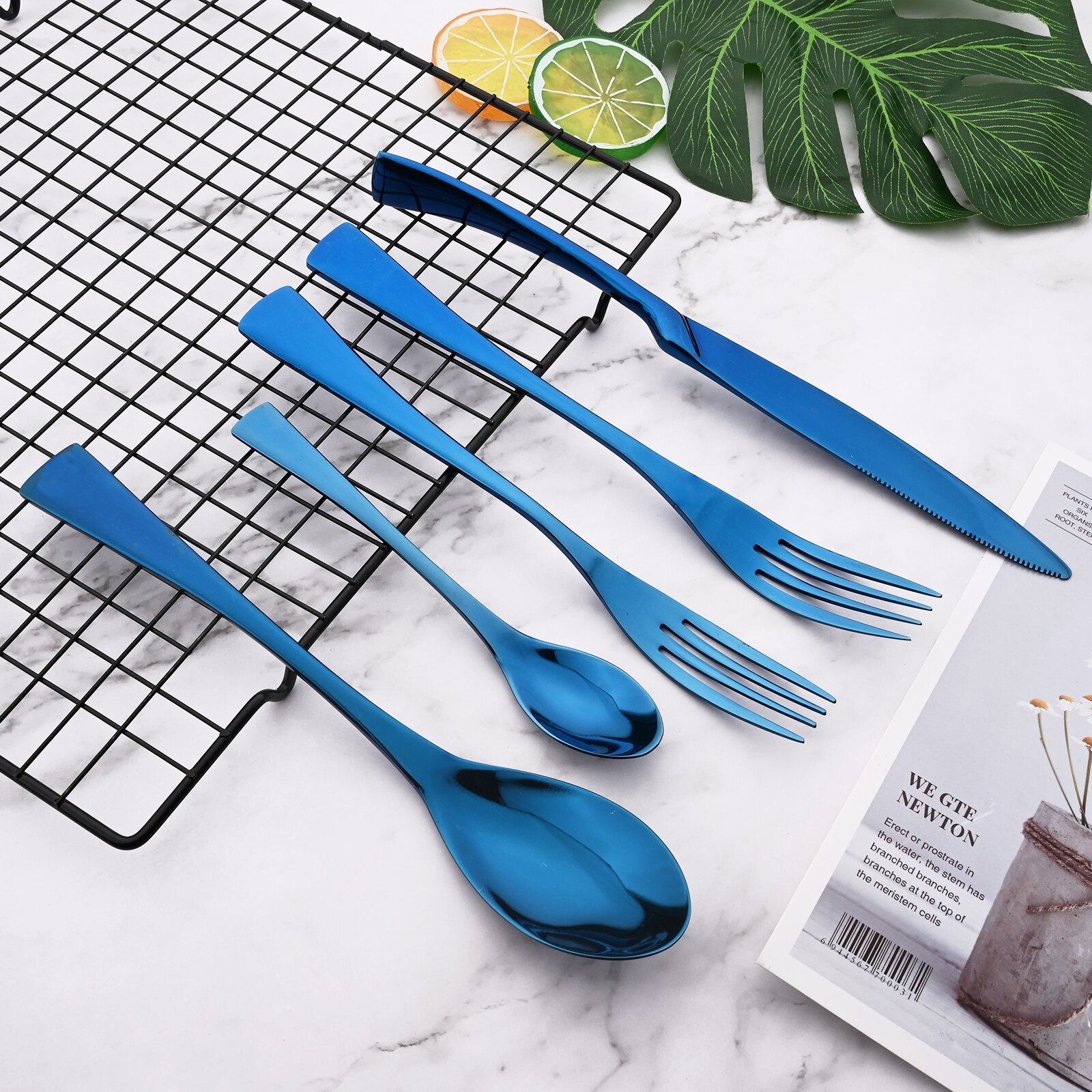 Mirror Blue Cutlery Set 18/10 Stainless Steel Tableware Dinnerware Set Steal Knife Spoon Fork Dinner Set Kitchen Flatware Set