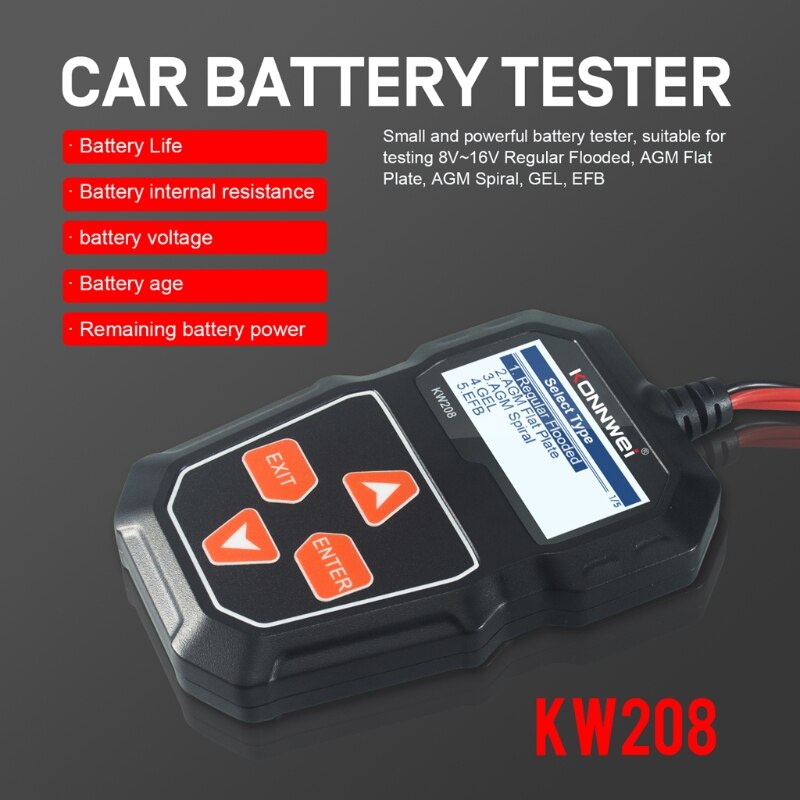 KW208 Car Battery Tester Charger Analyzer 12V 100-2000CCA Charging System Test Automotive Battery Capacity Tester