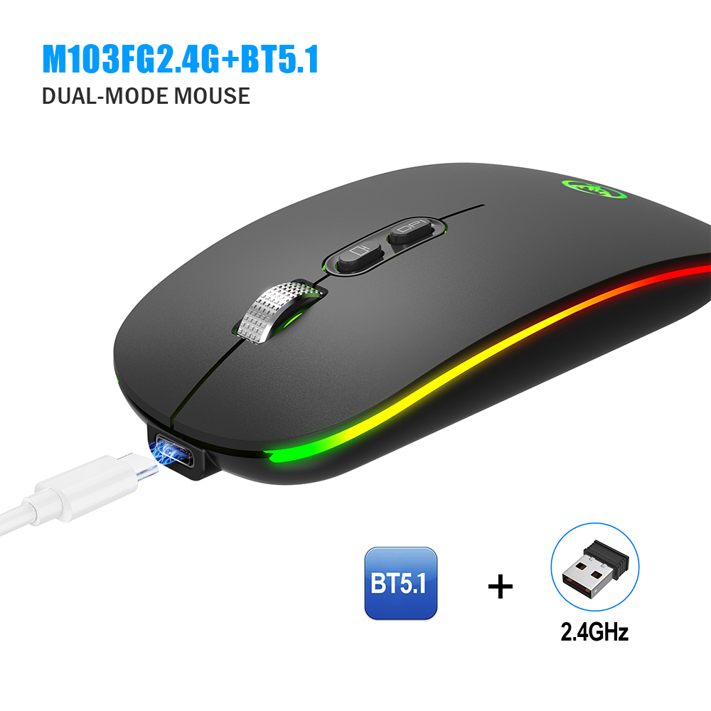 VicTsing-ratón inalámbrico recargable 2,4G, Mouse con Bluetooth V5.1, LED, delgado, con botón de inicio para ordenador portátil, PC, escritorio
