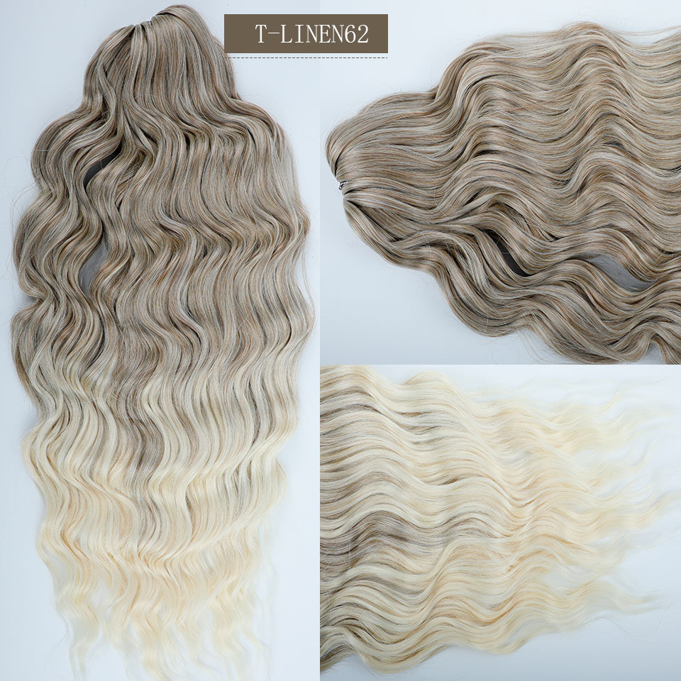 Anna 3 stk. 24 cm løse dybe bølger hæklede fletninger pink ombrefarvede regnbue hårextensions grå hvid fletning hår blond 613