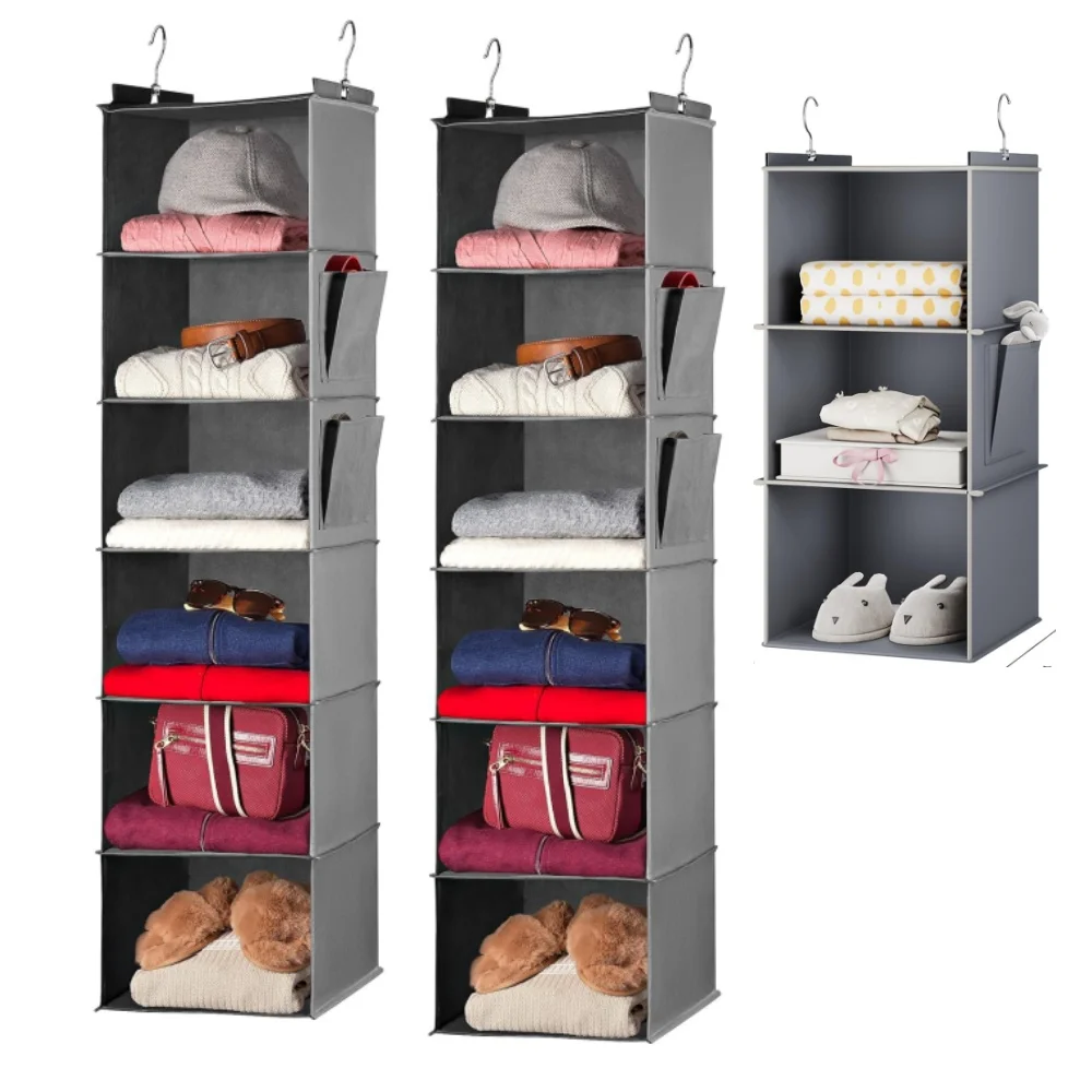 Soporte organizador de almacenamiento de ropa colgante para armario, organizador de guardarropa plegable, bolsa de almacenamiento de ropa y comestibles para armario,