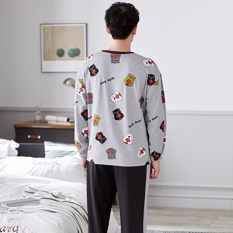 XIZOU-Pijama de talla grande 3XL para hombre, ropa de casa, Otoño, algodón, pantalones, ropa de dormir, manga larga