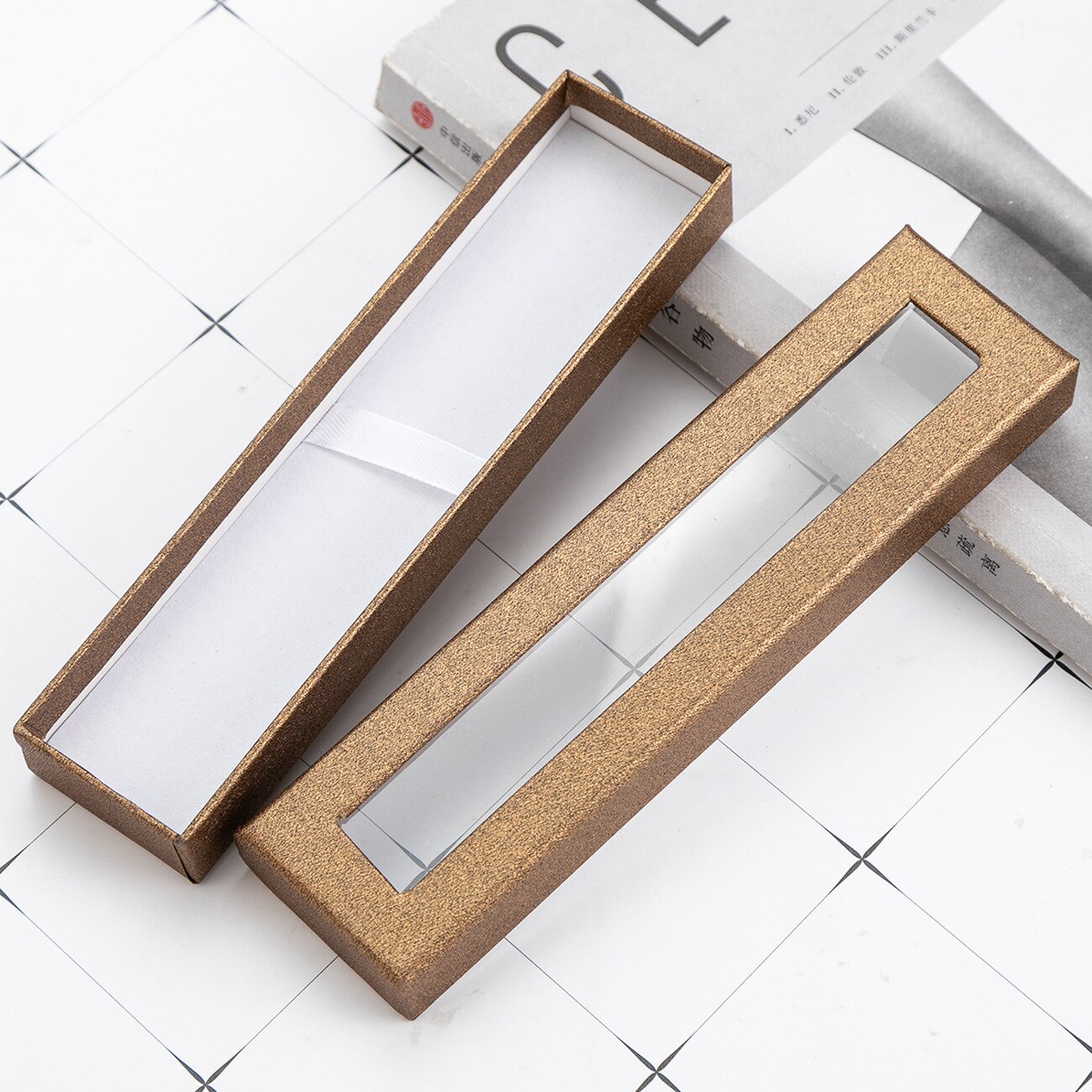 Pen Box Transparent Window Paper Packaging Gel Pen Box Pencil Cases Pen Boxes and Packaging Jewelry Box Pencil Box: Copper